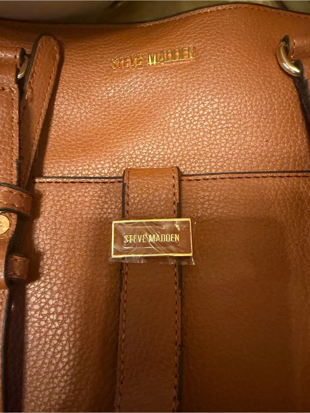 Steve Madden Tan/Brown Leather Messenger Bag with Matching Pouch